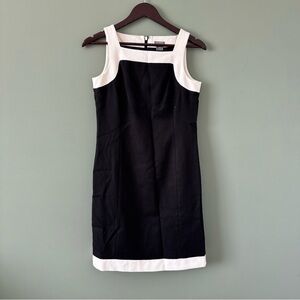 Ann Taylor Petites Silk Cotton Blend Black White Sleeveless Sheath Dress 2P